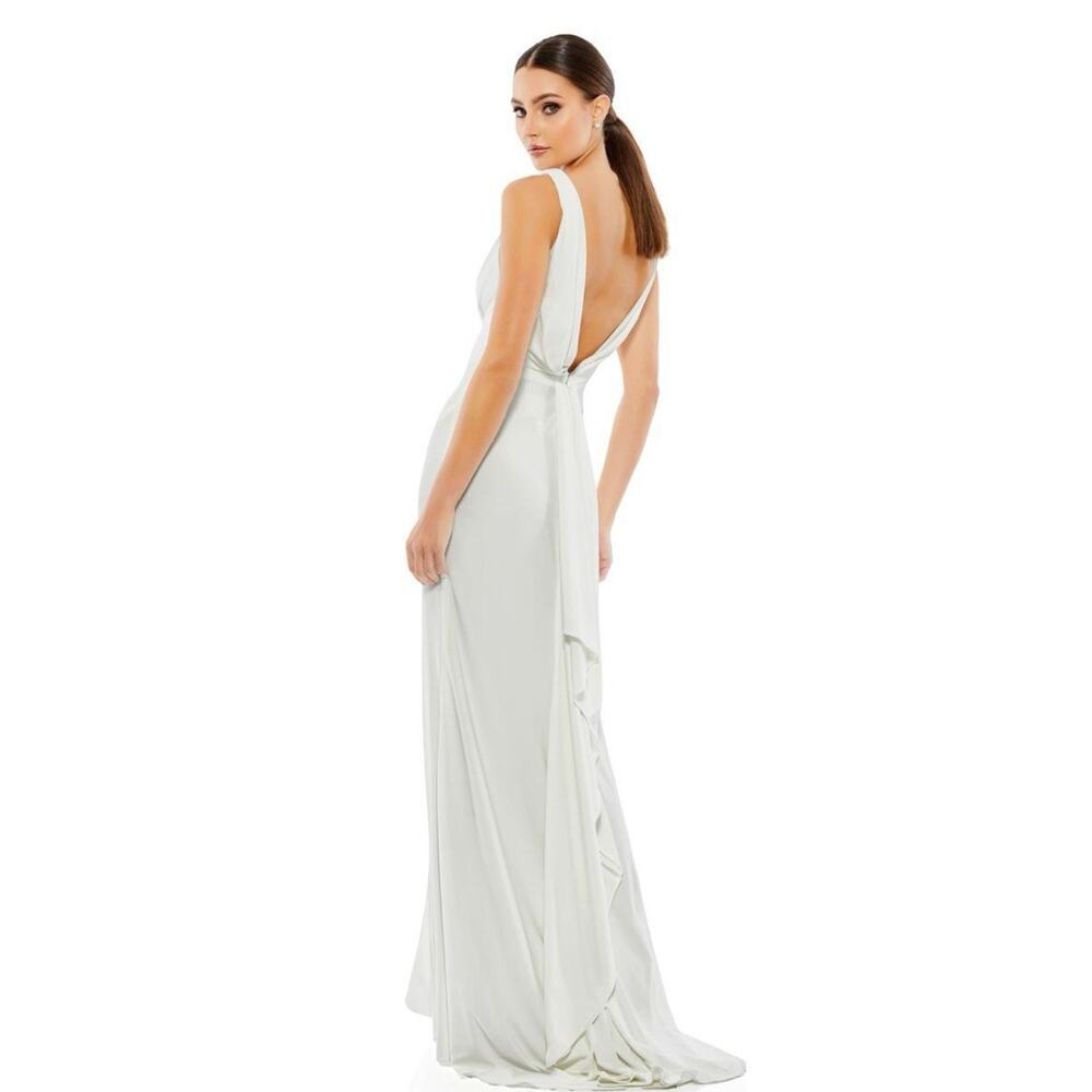 Mac Duggal 12336 White Gown Size 10 Deep V Open Back Slit Formal Dress NWT - Picture 2 of 10